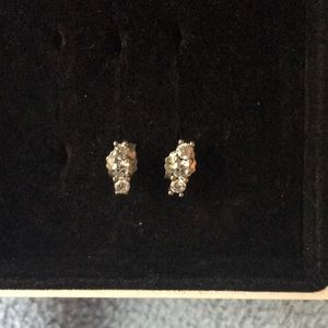 Pandora sterling silver and CZ three stone stud earrings